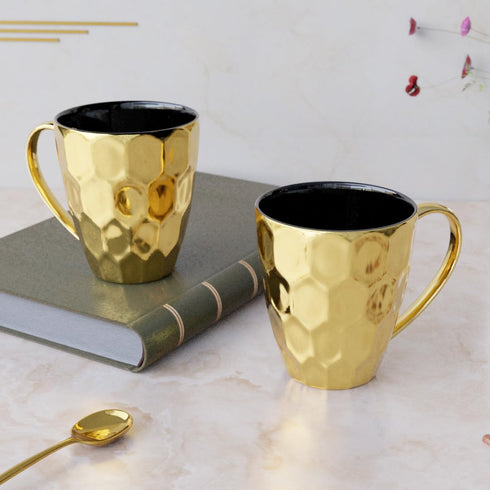 Golden Diamond Coffee Mugs (Set of 2) - The Earth Store - Mug Set